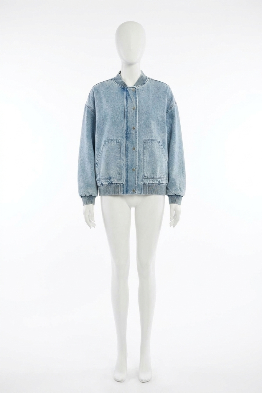 NEW BE COOL denim feel bomber jacket in blue